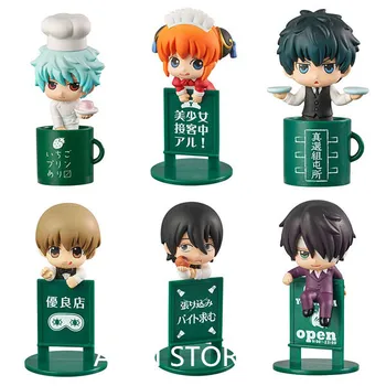 

ALEN 6pcs Anime Action Figure Gintama Silver Soul Hijikata Sakata Gintoki Leader Kagura Okita Sougo Tea Friends Series PVC Toy