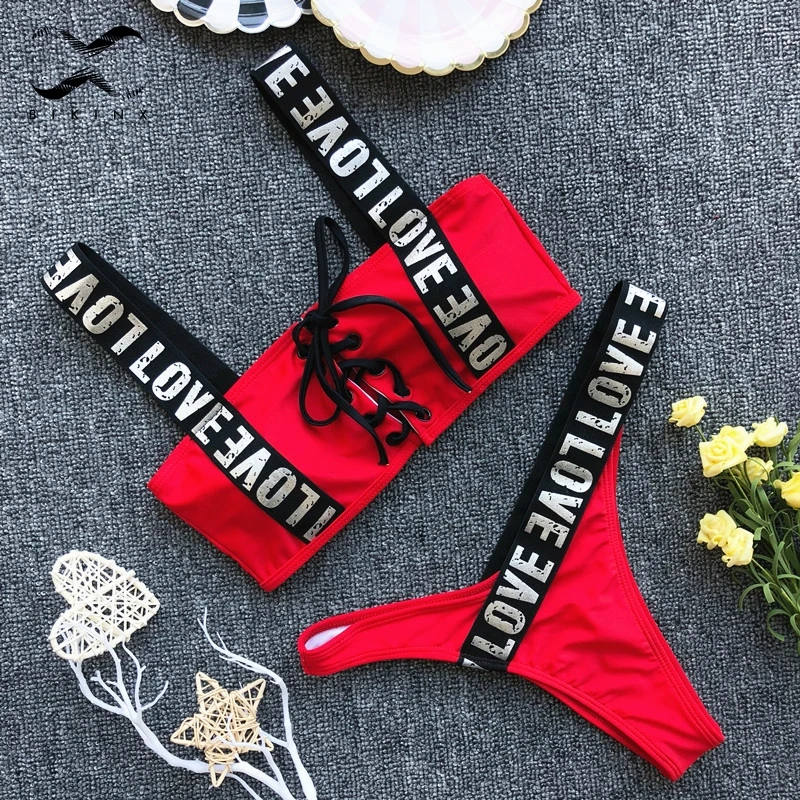 

Bikinx Extreme bikini micro bathing suit Lace up black swimsuit female Push up letter two-piece suits Strappy sexy swimwear 2019