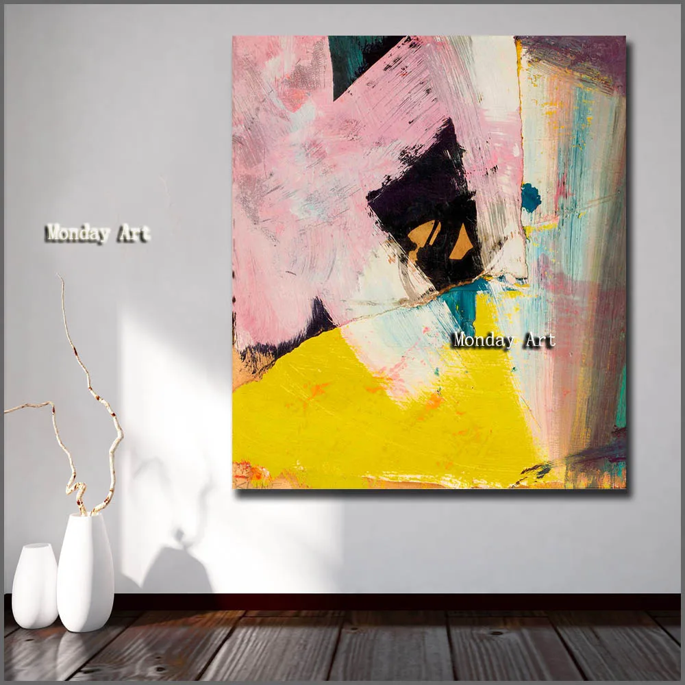 

Popular Pure Handmade Picture High Quality Canvas Painting Pink and Yellow Oil Painting on Canvas Abstract Picture Art Painting