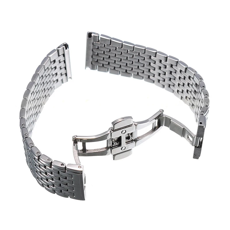 20 22mm Stainless Steel Wrist Watch Band Strap Silver Rose Gold Double Butterfly Clasp Buckle Bracelet For Men Women Relojes