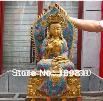

00852 Large Tibet Bronze Copper cloisonne Bodhisattva Kwan-Yin Guan Yin Buddha Statue