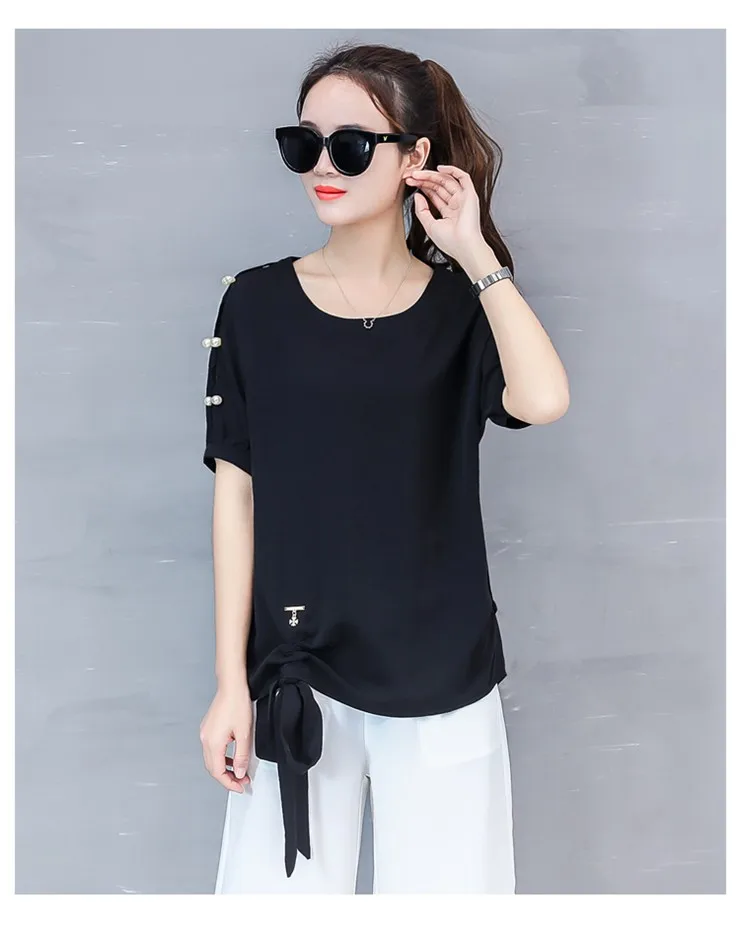 2018 New Arrival Chiffon Blouses Women Shirts Plus Size Beading Tops Female Fashion Short Sleeve O-neck Blusas Femininas  (10)