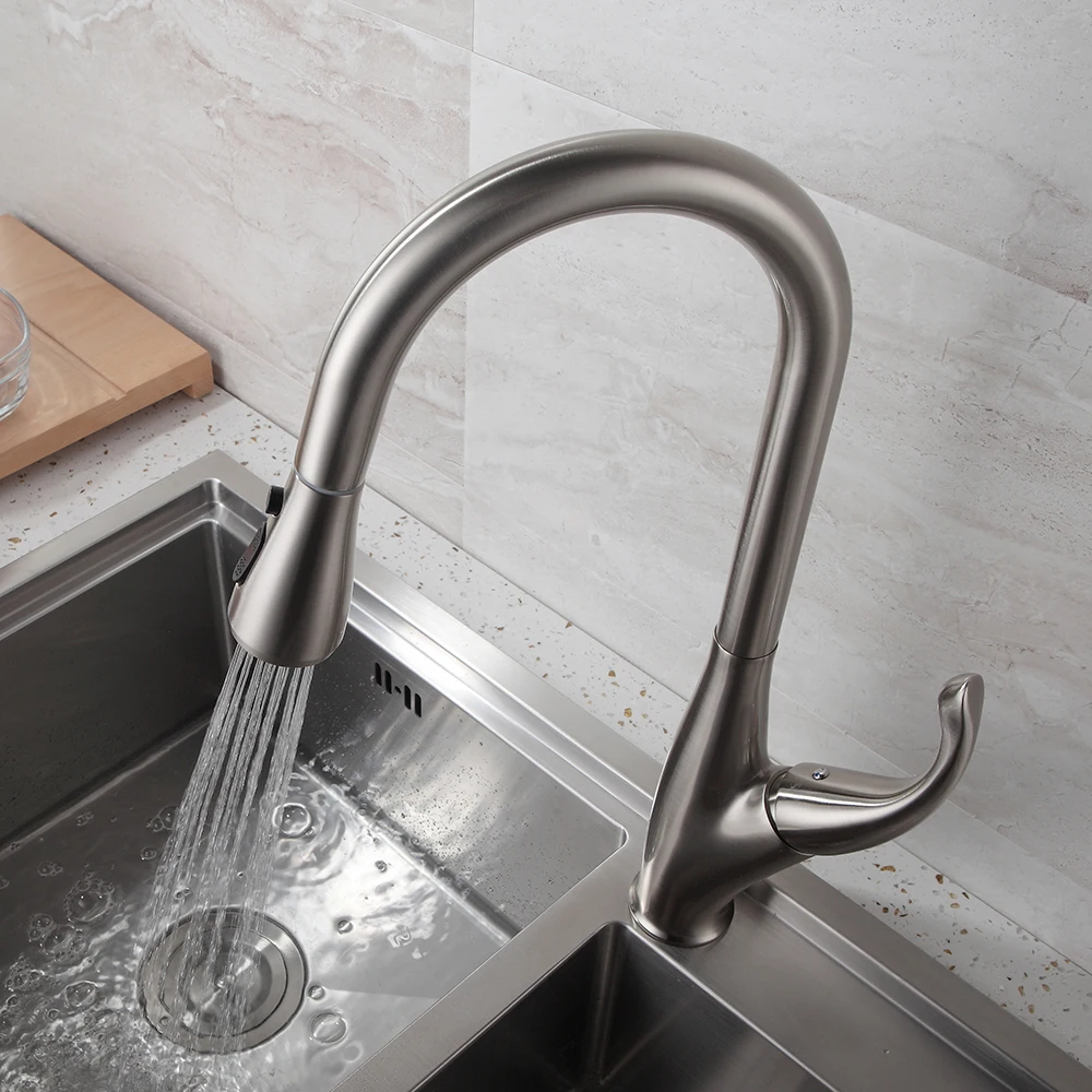  Kitchen Faucets Silver Single Handle Pull Out Kitchen Tap Single Hole Handle Swivel 360 Degree Wate - 32878544694
