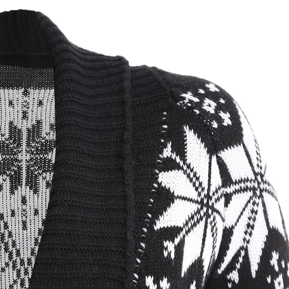 Wisala со снежинками, жаккардовый кардиган с воротником-шалью и поясом, женский модный геометрический вязаный свитер, кардиган, Черная Женская верхняя одежда