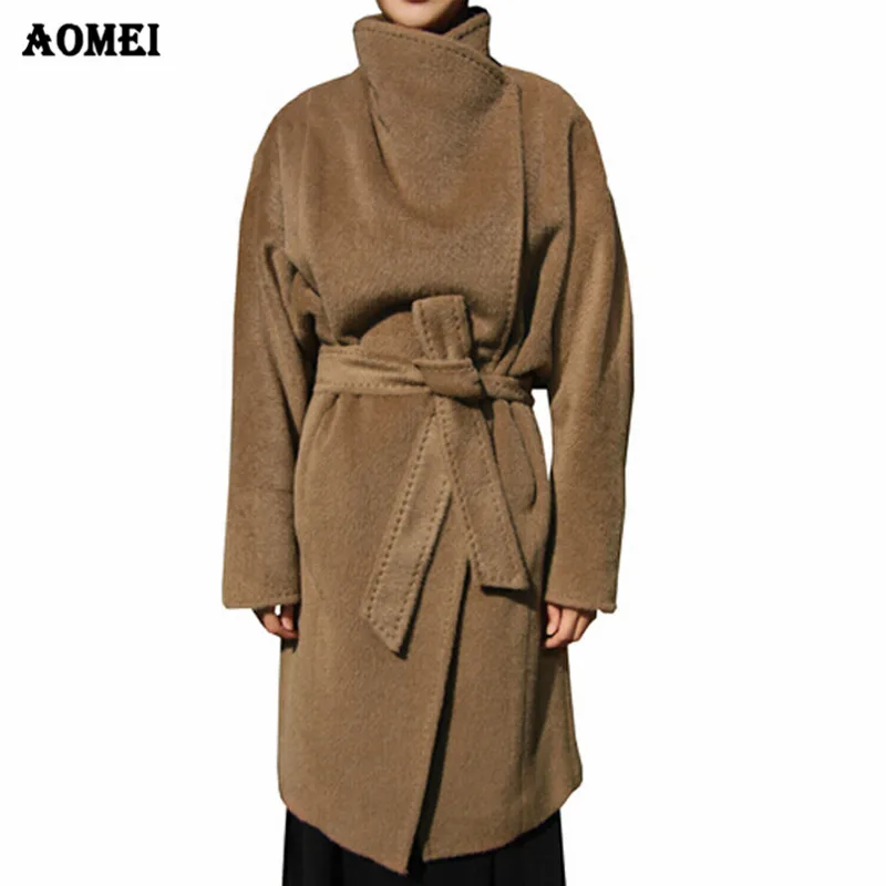 

Women's Winter Overcoat and Coats with Waistbelt Elegant Warm Modern Women Woolen Cashmere 2019 Long Femme Autumn Outwear Jacket