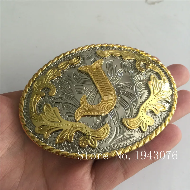 Retail Wholesale Western Oval Cool 3D Gold J Initial Letter Belt Buckle