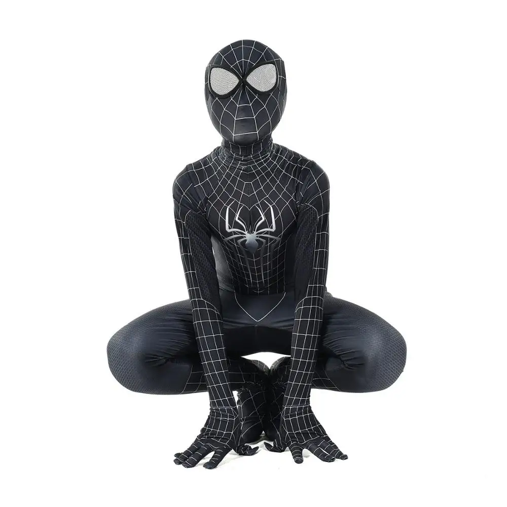 

Kid Black Spider-man Cosplay Costume Mask with Lens 3D Print Bodysuit Drop Shipping