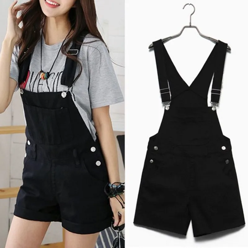 

Casual Loose Slim Denim Pockets Straps Shorts 2018 Women Denim Shorts Overalls