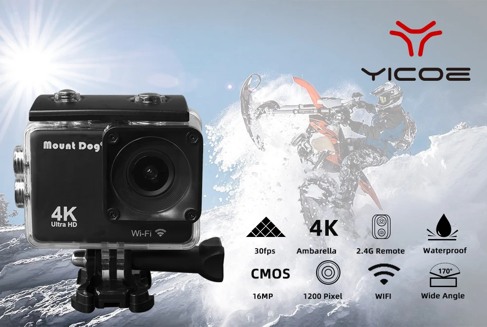 MountDog Action Camera Ultra HD 4K WiFi Remote Control Sports Video Cam Recorder DVR Waterproof Case Go Pro Camera accessories