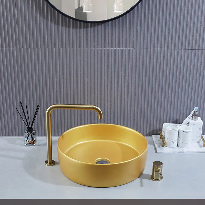 

Nordic Gold Above Counter Wash Basin 45x45cm Modern Art Lighting Ceramic Fish Marble Sinks 12L single bowl No Hole