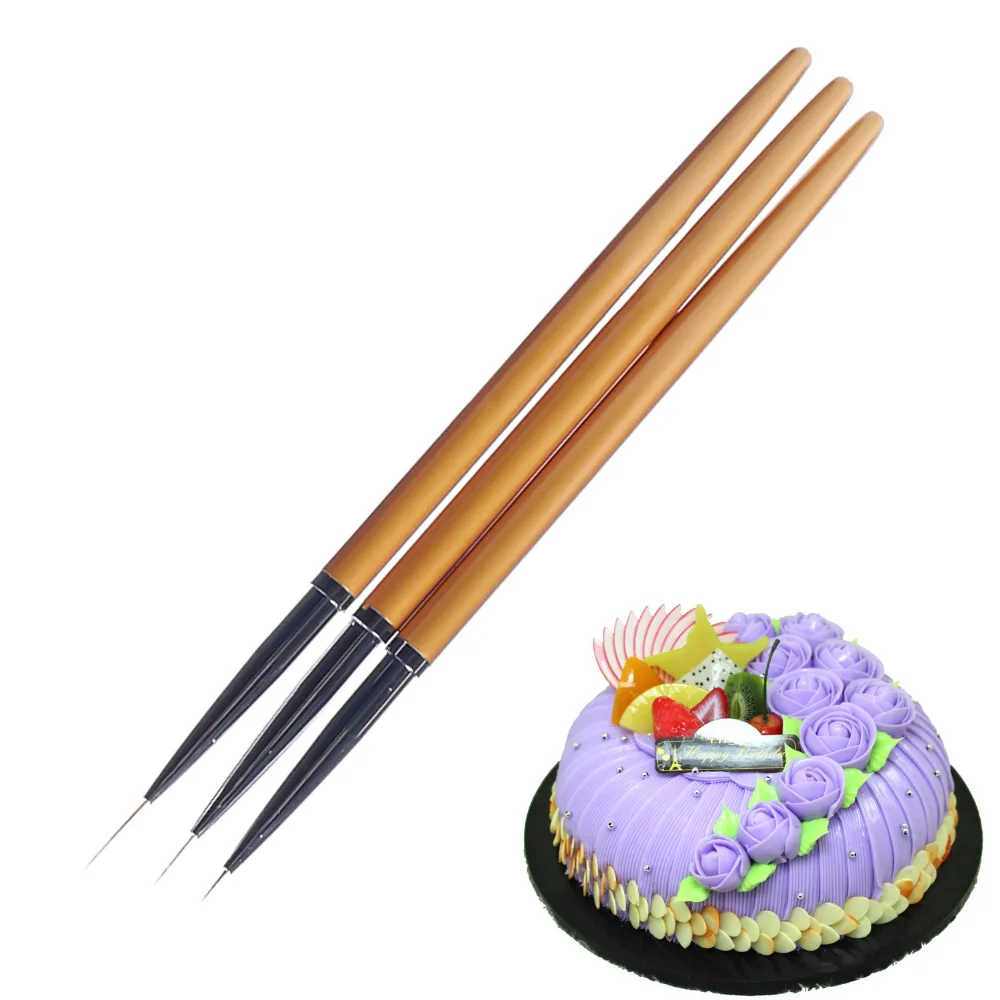 Us 1 61 5 Off 3pcs Lot Gold Cake Tools Fine Painting Brush Pen Icing Cake Sugarcraft Decorating Brush Modelling Fondant Tool In Pastry Brushes