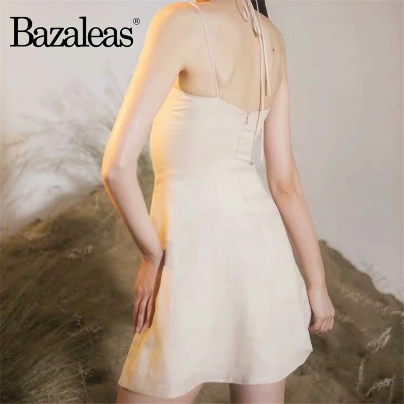 BazaleasSexy, регулируемое летнее платье с бретельками, хлопковое платье с пуговицами в центре, праздничные женские платья с открытой спиной, vestido, Прямая поставка