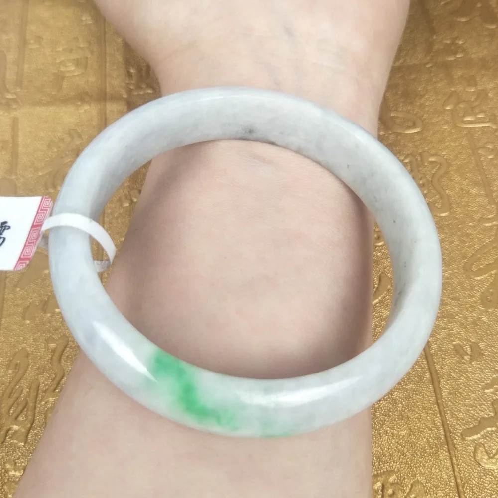 

Send A certificate natural Jadeite bracelet Natural light green Two-tone54-61mm female Princess bracelet Jewelry gift