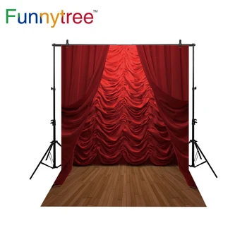 

Funnytree backgrounds for photography studio red curtain stage vintage wood floor professional backdrop photocall photobooth