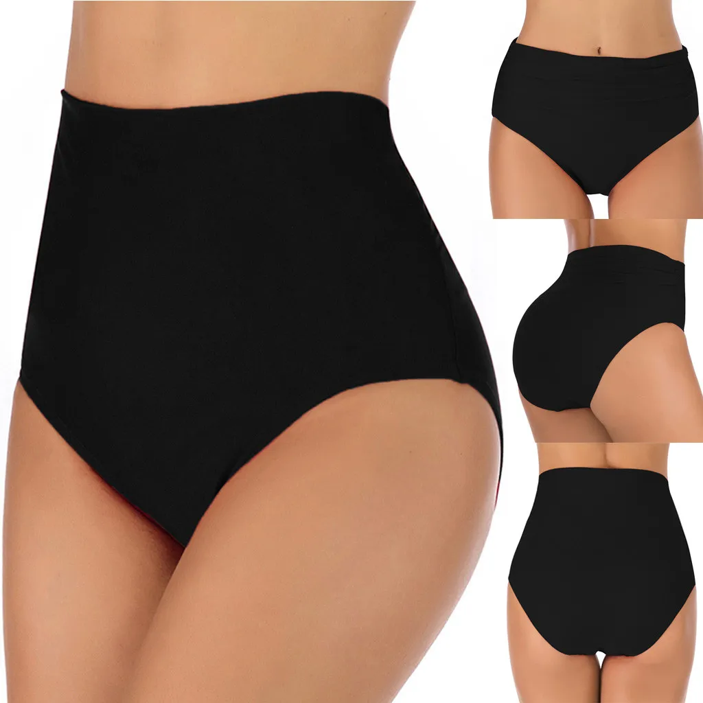 

2019 Women Panties Taille Haute Bikini Bottoms Sexy Women Swimsuit Top Solid Ruched Swimsuits For Women Swim Shorts Bikini#30