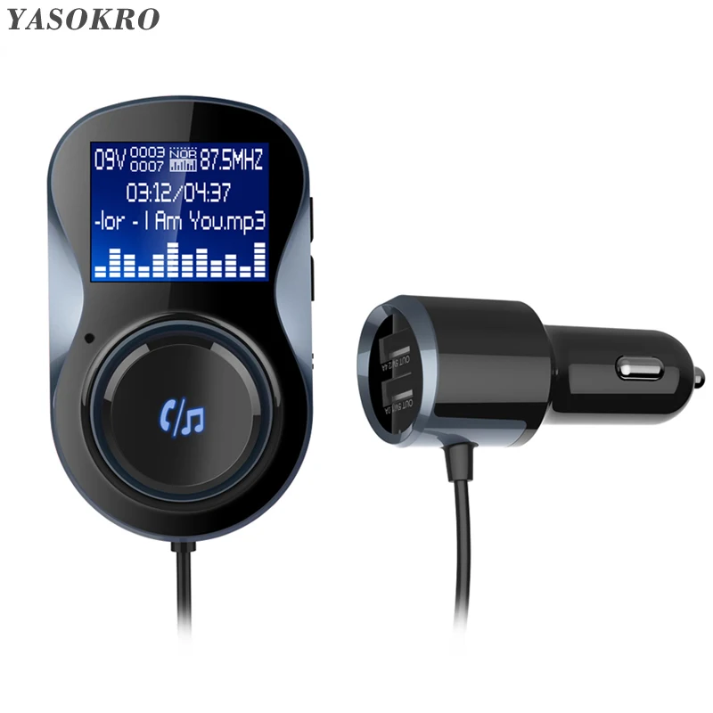 YASOKRO Bluetooth Handsfree автомобильный комплект fm-передатчик модулятор Поддержка TF карта MP3 Воспроизведение автомобильный аудио адаптер двойной USB Автомобильное зарядное устройство