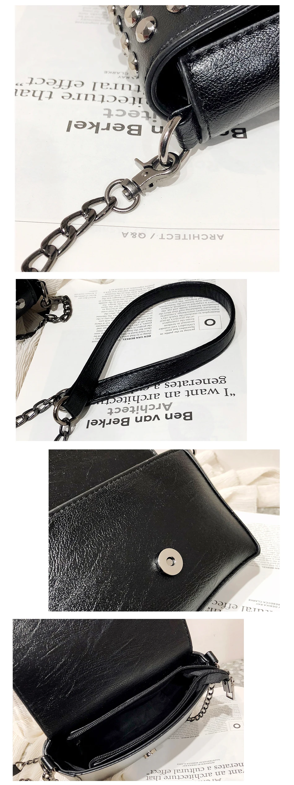 JIEROTYX Модные кисточкой бриллианты бренд дизайн мини цепь сумка через плечо черные кожаные заклепки женская Bolsa Sac основной
