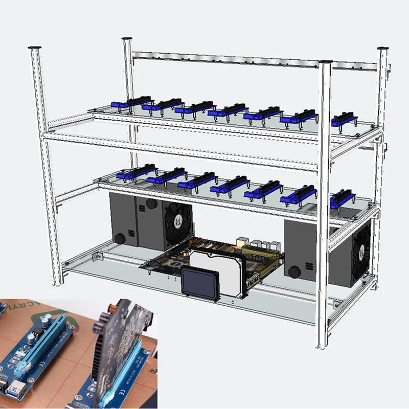 Open Air Mining Rig Stackable Frame Case Tower 10 LED Fans for 14 GPU ETH BTC Ethereum Computer Mining Frame Case Server Chassis