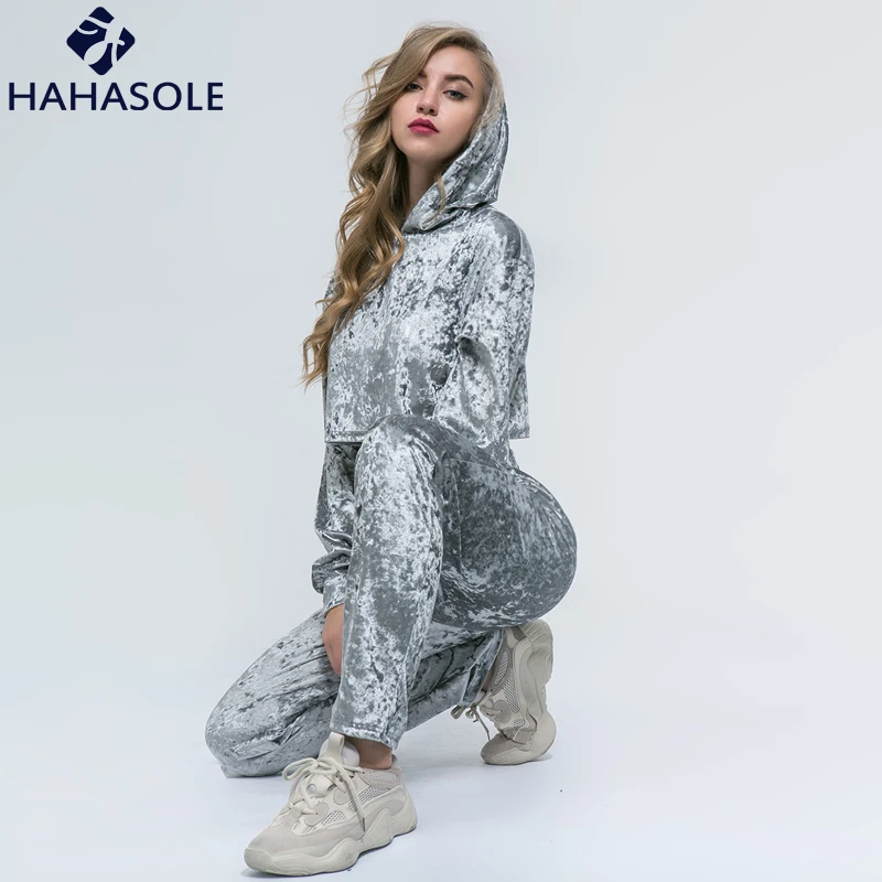 Комплект для йоги HAHASOLE золотистый бархатный Повседневный Спортивный костюм с