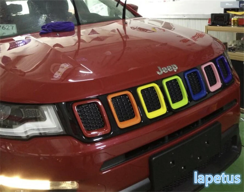 Lapetus Передняя решетка решетки украшения кольцо рамка Крышка обшивка 7 шт. подходит для Jeep Compass ABS много цветов