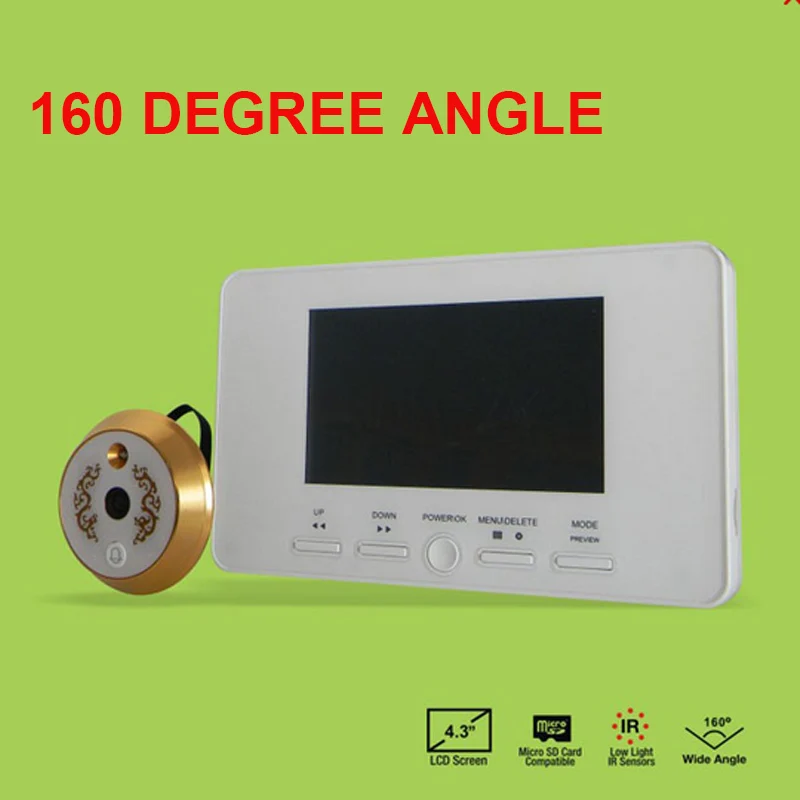 160 degree Wide Angle Door Peephole Viewer Camera 4 3 Inch TFT LCD Digital font b