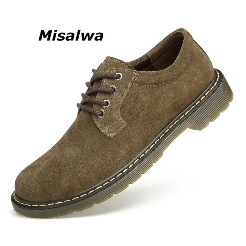 

Misalwa Mens Shoes Casual Luxury Suede Oxford Leather Designer Shoes Resistant Low Boots Khaki Lace Up Handmade Flats Big Size