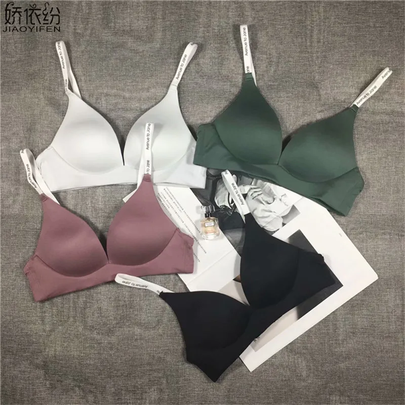 

Simple Fashion Smooth Bra Set Sexy Triangle Deep V Seamless One-Piece Comfortable Underwear Letter Sexy Straps Women Bra Sets