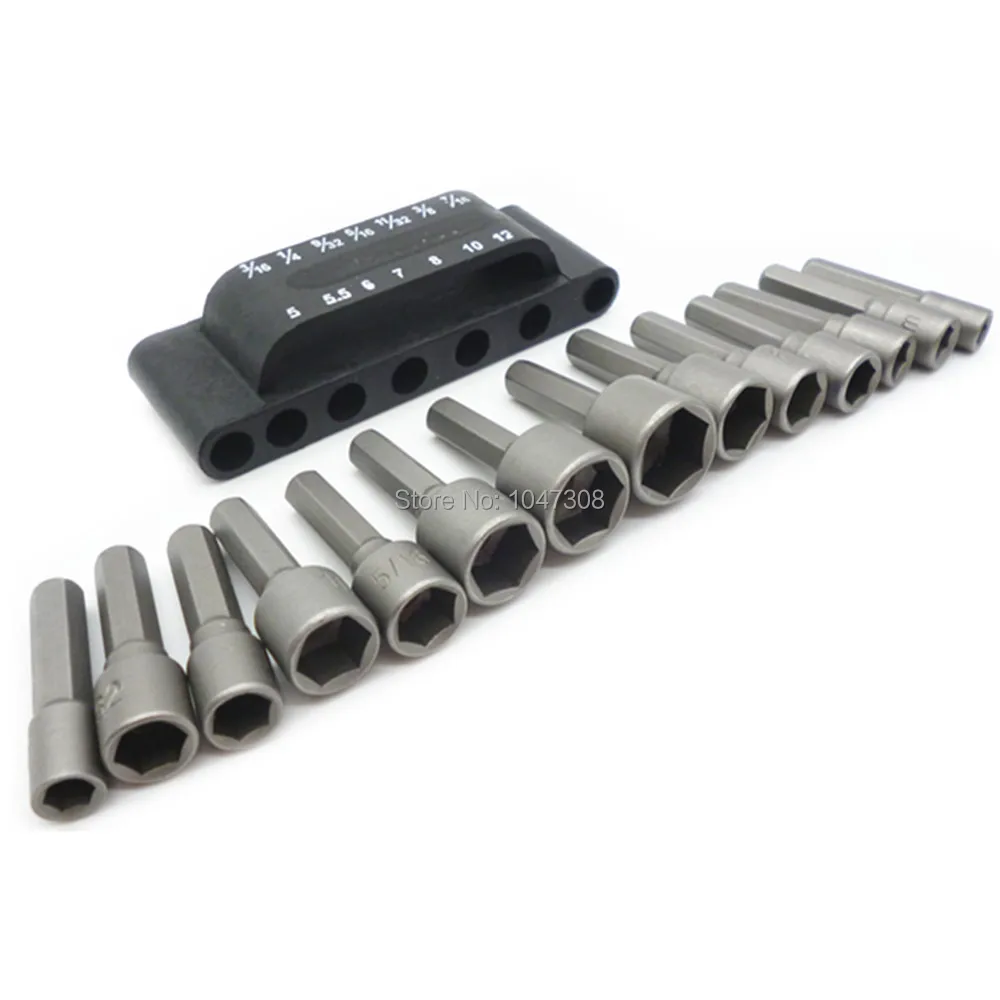 14pcs Metric Inch 14 Hex Shank Socket Strong Magnetic Nut Driver Adapter Bit