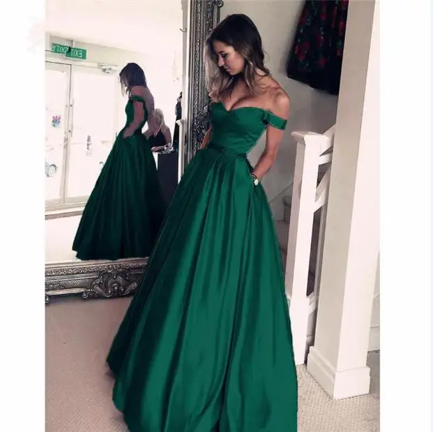 Новинка года; платья с открытым плечом; длинное атласное вечернее платье трапециевидной формы с бисером; vestido de festa - Цвет: Зеленый