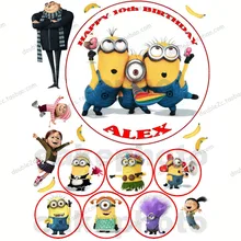 Съедобная настраиваемая вафельная бумага миньона, пакет тортов на день рождения, 7 шт./компл.(1 шт "+ 6 шт 2"), топпер для торта с миньонами