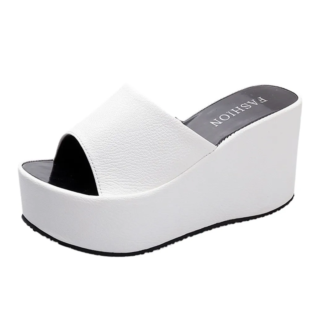 SAGACE летняя обувь, шлепанцы с открытым носком на платформе; домашние тапочки Для женщин пляж пешком Обувь, сандалии повседневная женская обувь - Цвет: White