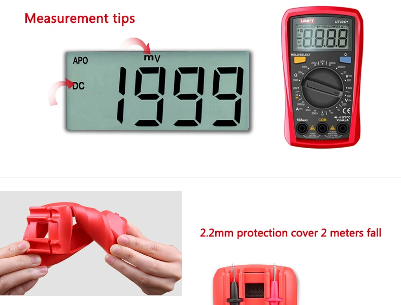 UNI-T UT33D+ размер ладони ЖК-дисплей Авто Цифровые мультиметры Сопротивление Мини DMM метр NCV Напряжение Ток Емкость Тестер