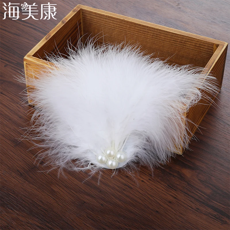 

Haimeikang Fascinators Hat Woman White Pearl Feather Fedoras Hat Headband or Clip Cocktail Tea Party Girl Headwewar