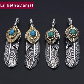

2020 Couple Pendant Pure 925 Sterling Silver Jewelry Men Women Feather eagle Mosaic color stone Turquoise Necklace Pendant P129