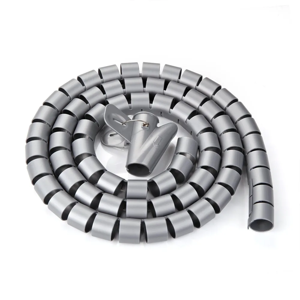 buy Uxcell 15mm Dia. 1 1.5 2 3M Length Flexible Spiral Tube Cable Wire Wrap Computer Manage Cord Gray with Clip Hot Sale