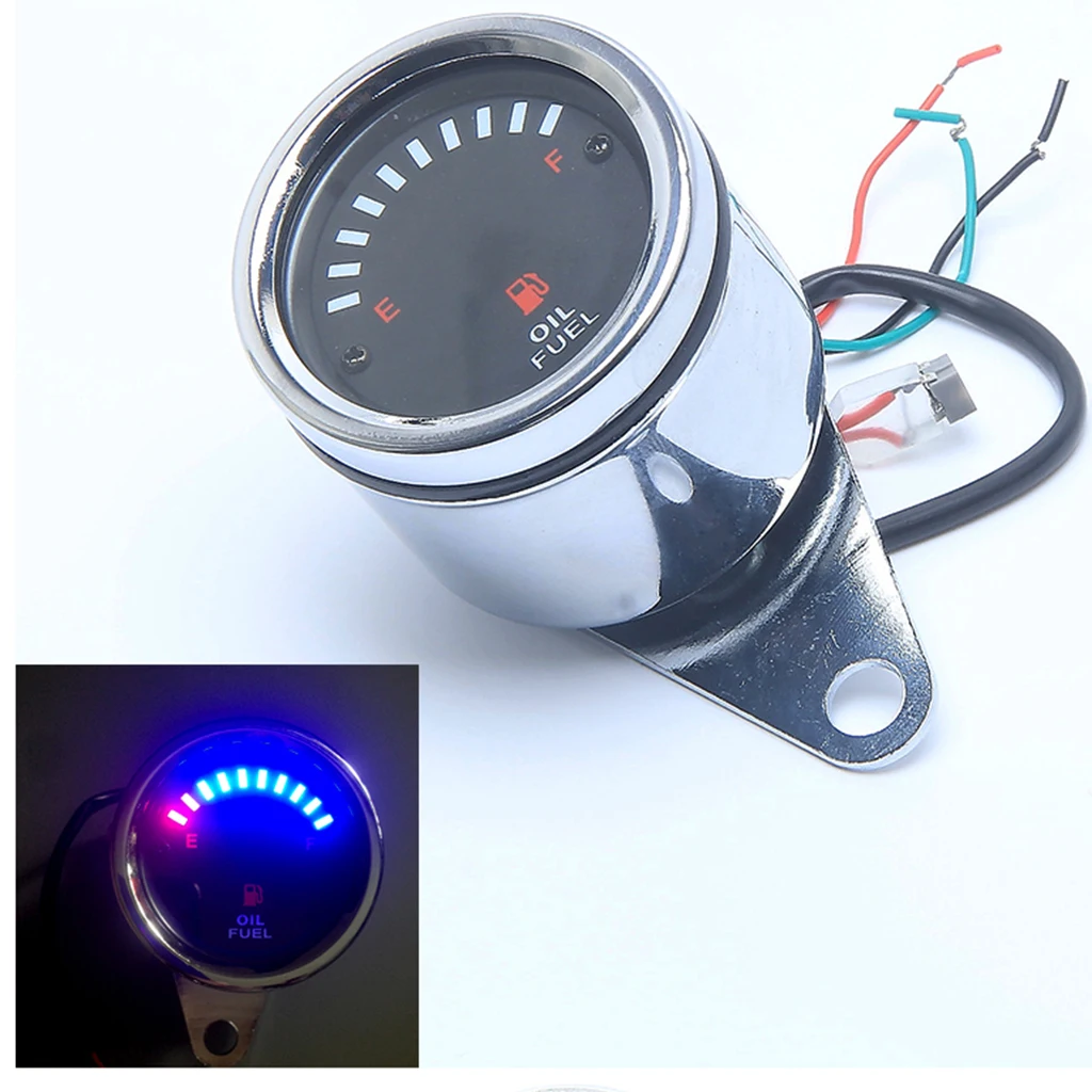 Chrome 12V Universal Motorcycle Round LED Digital Oil Fuel Level Gauge 65 Mm