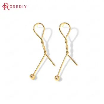 

(35881)6PCS 12x52MM 24K Gold Color Brass Special Stud Earrings High Quality Diy Jewelry Findings Accessories