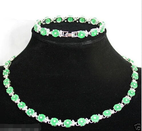 

free shipping>>> shipping Jewelry Design Green Round Coin Jade Silver Plated Bracelet & Necklace sets (A0511)