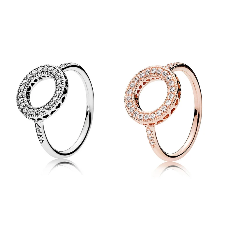 2 Style Silver/Rose Gold Charms Diy Hollow round Crystal Round Rings Fit Women Ring Jewelry HR152 Fine Jewelry