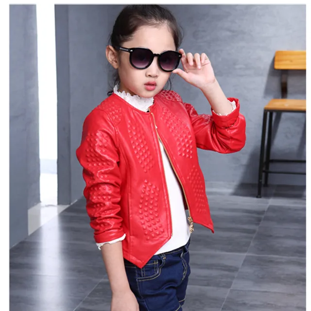 Spring Autumn Fashion Kids Leather Jacket Girls PU Jacket Children