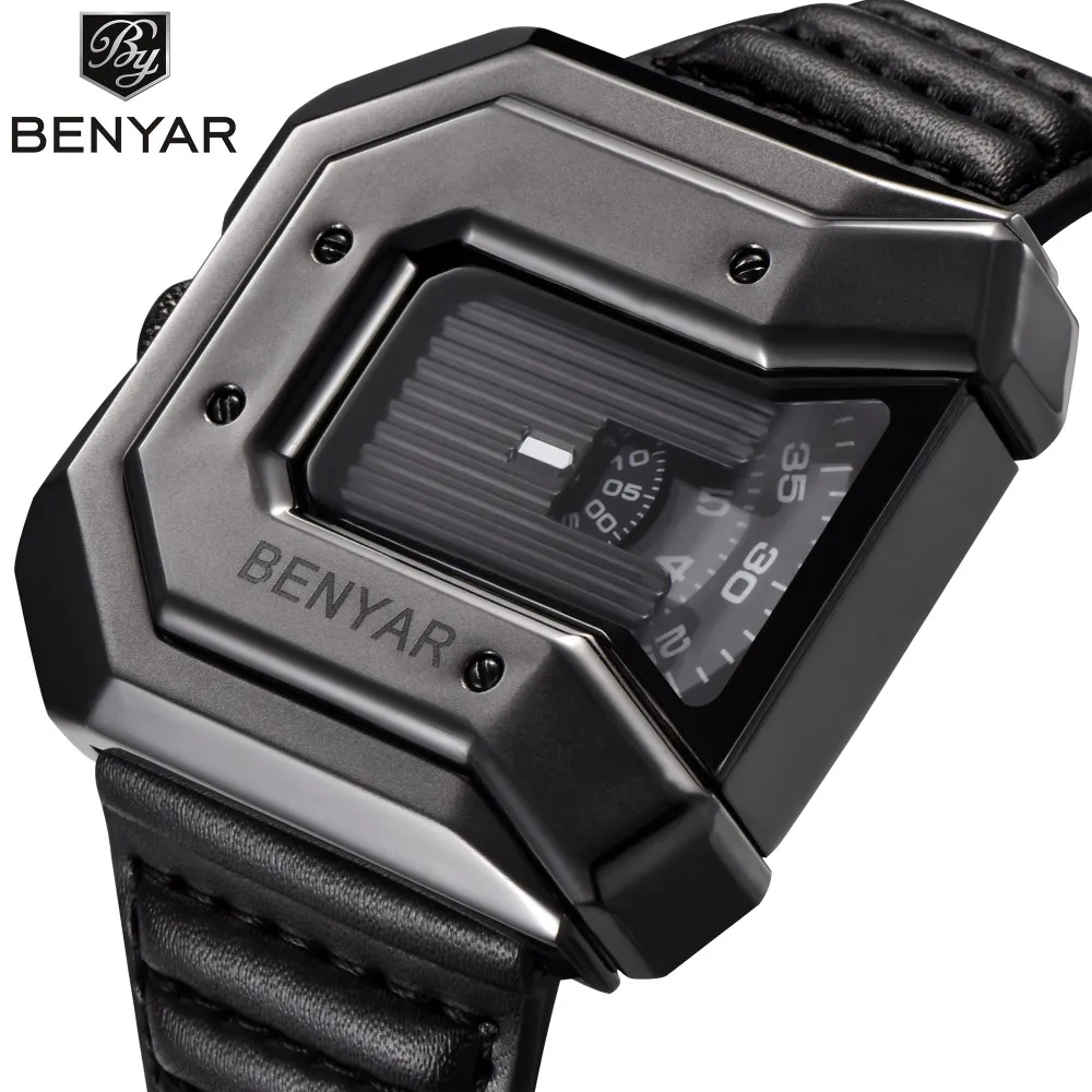 Vente 2018 Nouvelle Mode Mens Montre BENYAR Militray Sport Quartz En Cuir Mâle Étanche Montres Relogio Masculino erkek kol saati