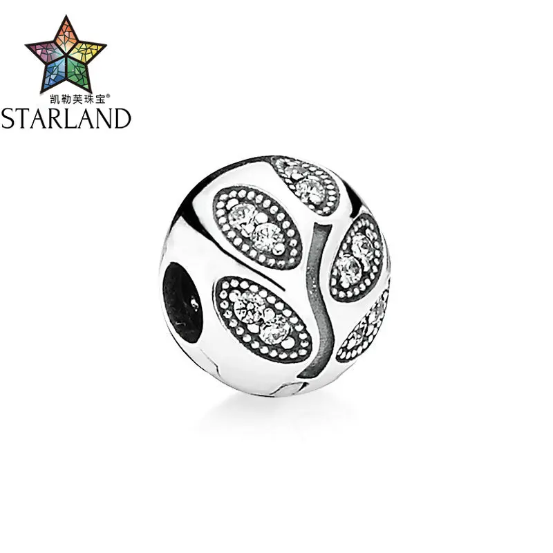 

Starland Fixed buckle of zircon shiny leaves Charm Beads 100% 925 Sterling Silver Original Brand Bracelet DIY Jewelry For Women