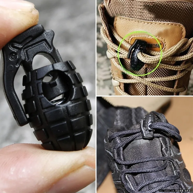 

1 Pair Free Shipping Tactical Footwear Hiking Boots Grenade Shape Shoelace Tightening Non-slip Buckle Shoelace Clip