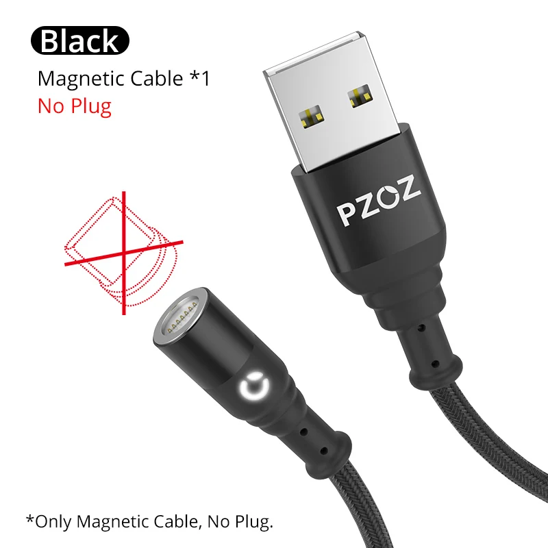 PZOZ Micro USB Магнитный кабель Тип C магнит Быстрая зарядка зарядное устройство Microusb USB C Тип c для iPhone X Xs кабели для мобильных телефонов данных - Цвет: 1m Black NO Plug