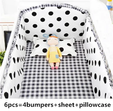 

Promotion! 6PCS Dot Baby cot bedding 100% cotton cribs for babies cot bumper kit bed around (4bumper+sheet+pillow cover)