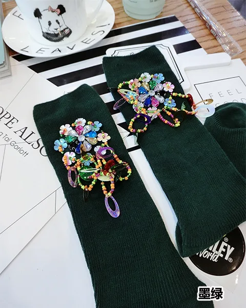2018 New Fashion Tide Socks 3d Print Cute Socks Candy Color Nail Sequins Beads Harajuku Funny Socks Women Japan Sokken BAC555
