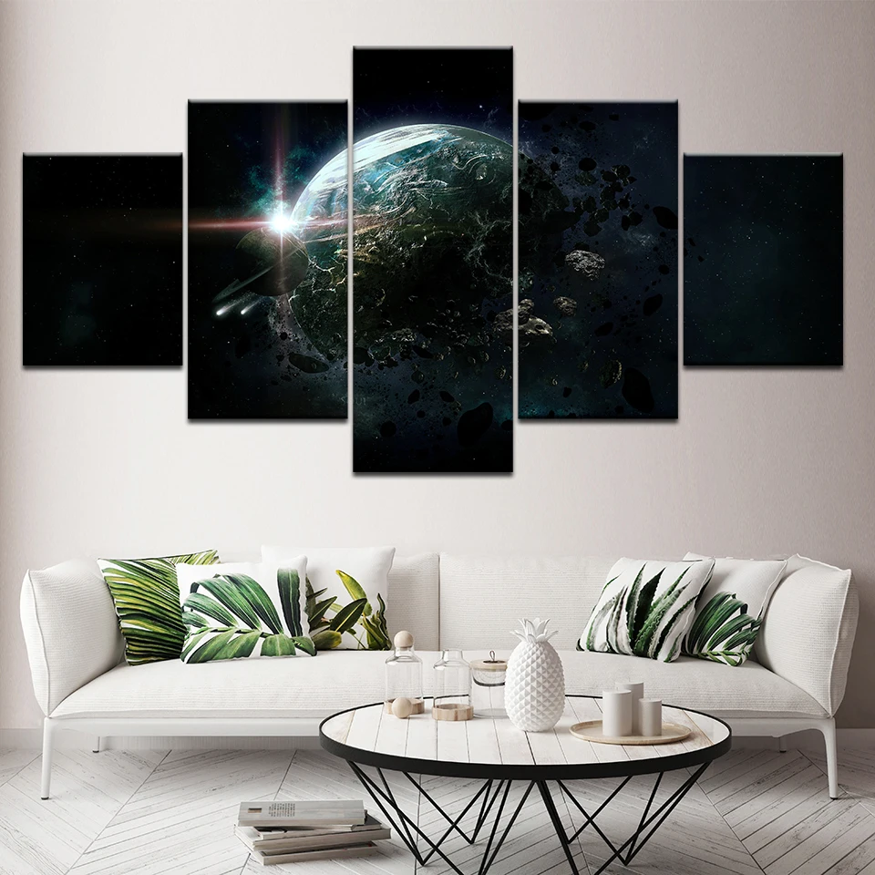 

Canvas Painting Home Decor Frame 5 Pieces Universe Horizon And Planet Pictures Modular Printed Earth Poster Living Room Wall Art