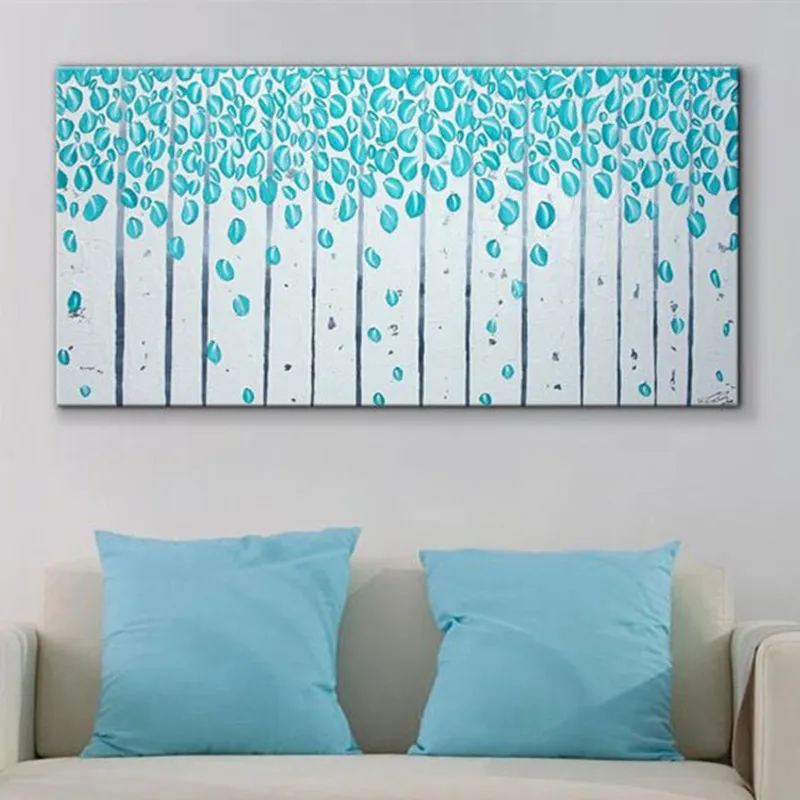 

Hand-painted Abstract Landscape Oil Paintings On Canvas Large Knife Blue Leafs Art Pictures Modern Wall Painting for Living Room