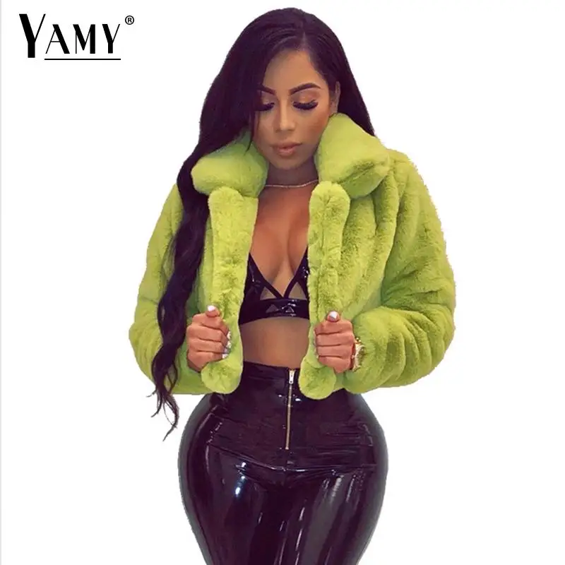 

Winter Fluffy Faux Fur Coat Women Warm Furry Fur Cropped Jacket Streetwear Turn Down Collar teddy coat female Overcoat outwear