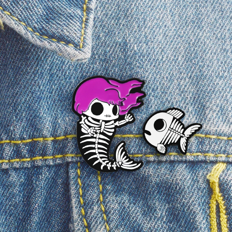 

New fashion trend purple bone fish brooch personality strange creative coat jeans brooch jewelry gift
